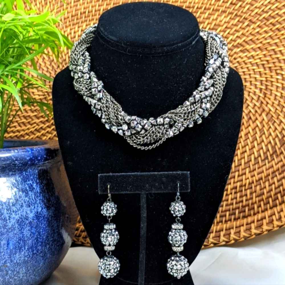 Choker Chain Necklace with Earrings